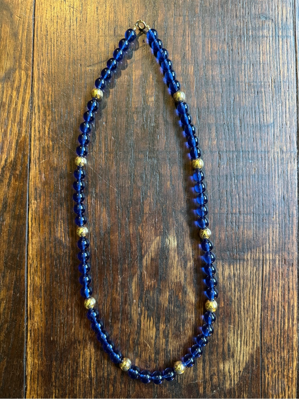 Mid-Century Cobalt Blue Lucite and Gold Necklace